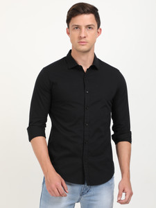 Sollobell Men Solid Casual Black Shirt