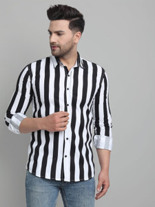 Majestic Man Men Striped Casual Black 