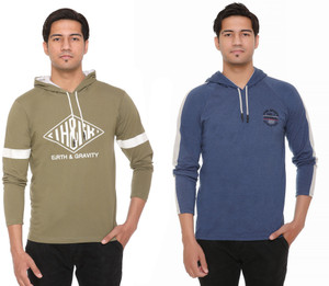 Buy HVBK Printed Men Hooded Neck Blue 