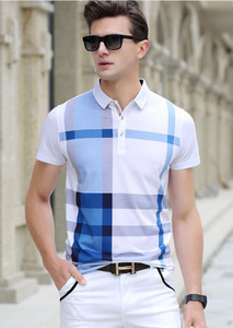 Eyebogler Striped Men Polo Neck Blue 