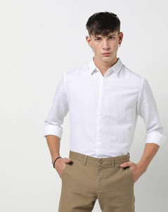 FASHLOOK Men Solid Casual White Shirt 