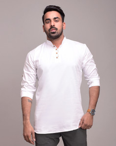 Blue Scroll Men Solid Straight Kurta 