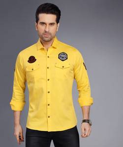 Men Applique Casual Yellow Shirt 