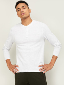 Kappa Solid Men Henley Neck White T 