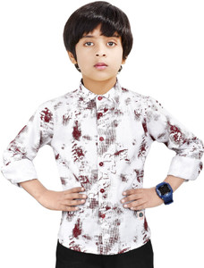 Paper Crane Boys Printed Casual Maroon 