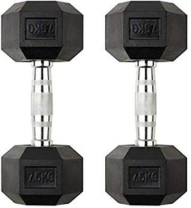 Hex Dumbbell 2X7.5KG Cast Iron Rubber Encased Gym Fixed Weight Home Gym Workout 