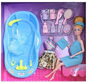 TEMSON Bath Tub Toy - Bathroom Set Dolls with Bath Shower , Bathtub and Accessories for Kids ...