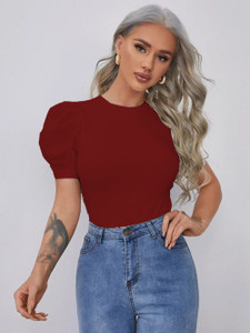 Maroon Solid Half Sleeves Top