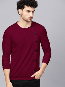 Eyebogler Solid Men Round Neck Red T 