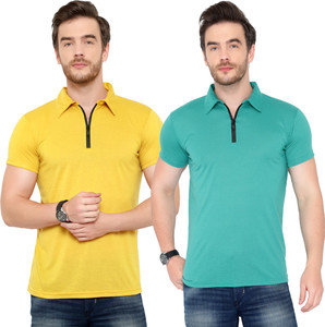 Solid Men Yellow, Light Green T-Shirt 