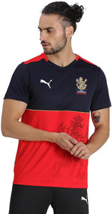 PUMA Color Block Men V Neck Blue, Red T 