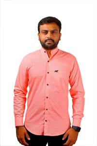 Pink collarless shirt clearance