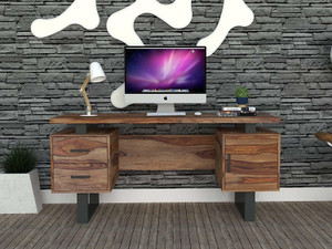 INMARWAR PureWood Solid Wood Study Table | Metal Desk With 2 Drawers ...