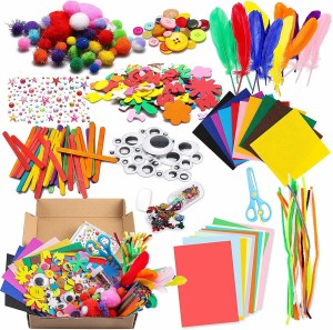 All in One DIY Crafting Arts Pack Colorful Sticks Pipe Cleaners Pom Poms Arts and Crafts Supplies Kits for Kids Craft Foam Craft Art Sets for Girls Ages 4 5 6 7 8 9 10 