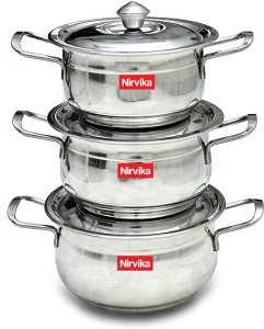 Nirvika Pcs Handi Set With Lid Handle Stainless Steel Handi Non Stick Coated Cookware Set