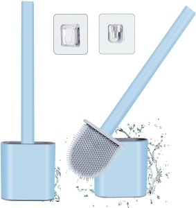 Yerloa Electric Toilet Brush and Holder Deep Cleaner Silicone Toilet Brushes with No-Slip Long Plastic Handle Silicone Toilet Brush with Quick Drying Holder Set for Bathroom Toilet 