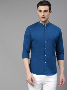 SKEFEO Men Solid Casual Blue Shirt 