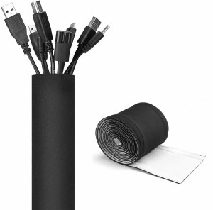 Cable Management Sleeves 118 inches Adjustable Black&White Reversible Wire Hider ,SOONINNO Neoprene Cord Organizer System for Desk TV PC Computer Network Wires DIY by Yourself 
