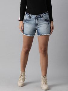 Roadster Solid Women Blue Denim Shorts 