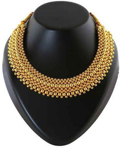 I Jewels 18K Gold Plated Indian Wedding Necklace Set - Moti Beads Thushi Choker & Earrings (Maroon)