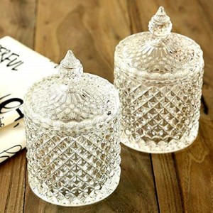 Crystal Jewelry Storage for Household and Decorative Display Covered Candy Dish Glass Candy Jar with Lid Clear Crystal, Middle 