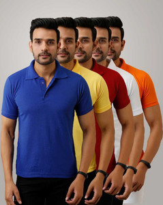 INKKR Solid Men Polo Neck Multicolor T 