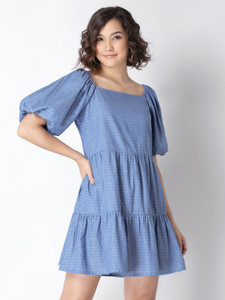 FABALLEY Women Tiered Blue Dress - Buy 