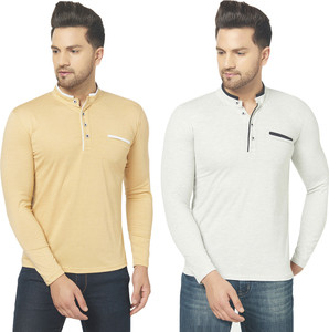 Jaskart Solid Men Henley Neck Beige 