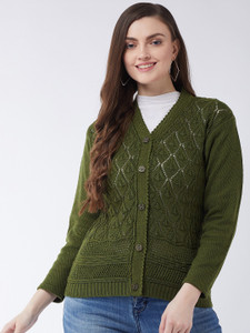 V Neck Casual Women Green Sweater 