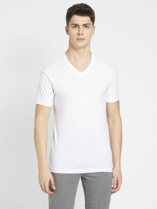 JOCKEY Solid Men V-Neck White T-Shirt 