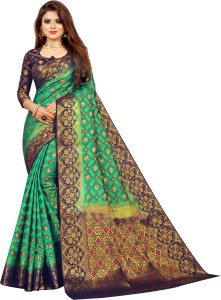Buy Chechern Woven Banarasi Jacquard, Cotton Silk Silver, Dark Green, Gold,  Black Sarees Online @ Best Price In India