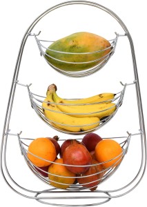 Qinchang 3-Tier Fruit Basket Metal Wire Vegetable Simple and Delicate Fruit Holder with Top Handle-Bird Shape for Kitchen Livingroom-Golden 