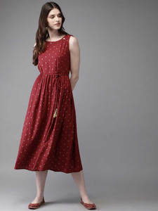 Lamba Creations Women Fit and Flare Red 
