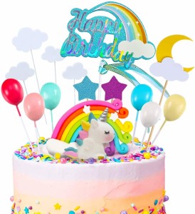 iZoeL Happy Birthday Cake Topper Rainbow Cloud Cake Decoration Confetti Balloons For Boys Girls Kids Birthday Party Decoration 