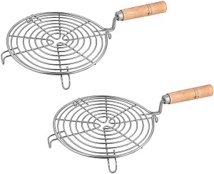 Big Christmas Gift Multi-Purpose Stainless Steel Wire Roaster Rack/Papad Jali/Roti Grill Round Shape 8 Inch with Wooden Handle/New Year Gift 
