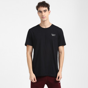 REEBOK Solid Men Round Neck Black T-Shirt - Buy REEBOK Solid Men Round Neck  Black T-Shirt Online at Best Prices in India | Flipkart.com