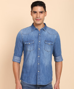 Pepe Jeans Men Washed Casual Blue Shirt 