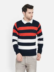DUKE Striped Round Neck Casual Men Blue 