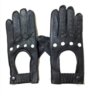 Mens Genuine Leather Driving Gloves with Knuckle Holes 