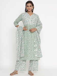 Cotton Silk Bandhani Print and Embroidered Work Angrakha Kurta Palazzo With Dupatta Set