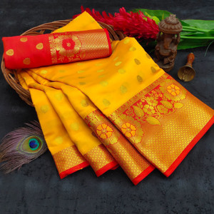 Shopsy Toriox Prime Yellow Baluchari Jacquard Saree - Image 1