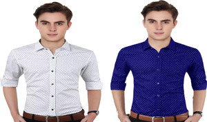 FASHLOOK Men Printed Casual White, Blue 
