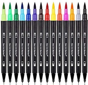 Dual Brush Marker Pens for Coloring Books, Tanmit Fine Tip Coloring Marker  & Brush Pen Set for Journaling Note Taking Writing Planning Art Project 