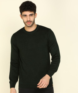 Crew Neck Casual Men Green Sweater 
