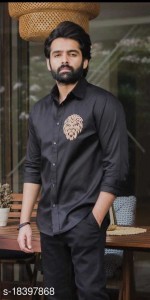 Men Embroidered Casual Black Shirt Price in India - Buy Men 