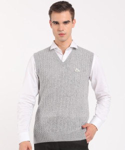 V Neck Casual Men Grey Sweater 