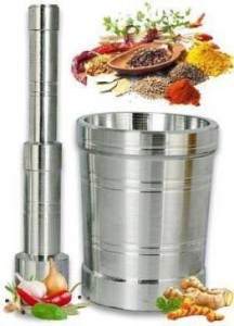 Spice Grinder Stainless Steel Mortar and Pestle for Crushing Grinding 4 x 3.7 Inch Kitchen Khalbatta Okhli 