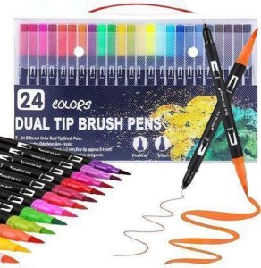 Drawing and Painting for Kids and Adults Calligraphy Dual Felt Tip Watercolour Marker for Colouring iSerene Brush Pen Set of 12 Plus 1 