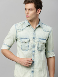 Spykar Men Solid Casual Blue Shirt 