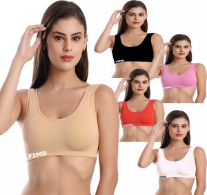FIMS: Fashion is my style Presents Air Bra for Women, Sports Bra, Cotton  Bra Full Coverage, Non-Padded, Multicolor, Pack of 5, Size-30B Women Sports